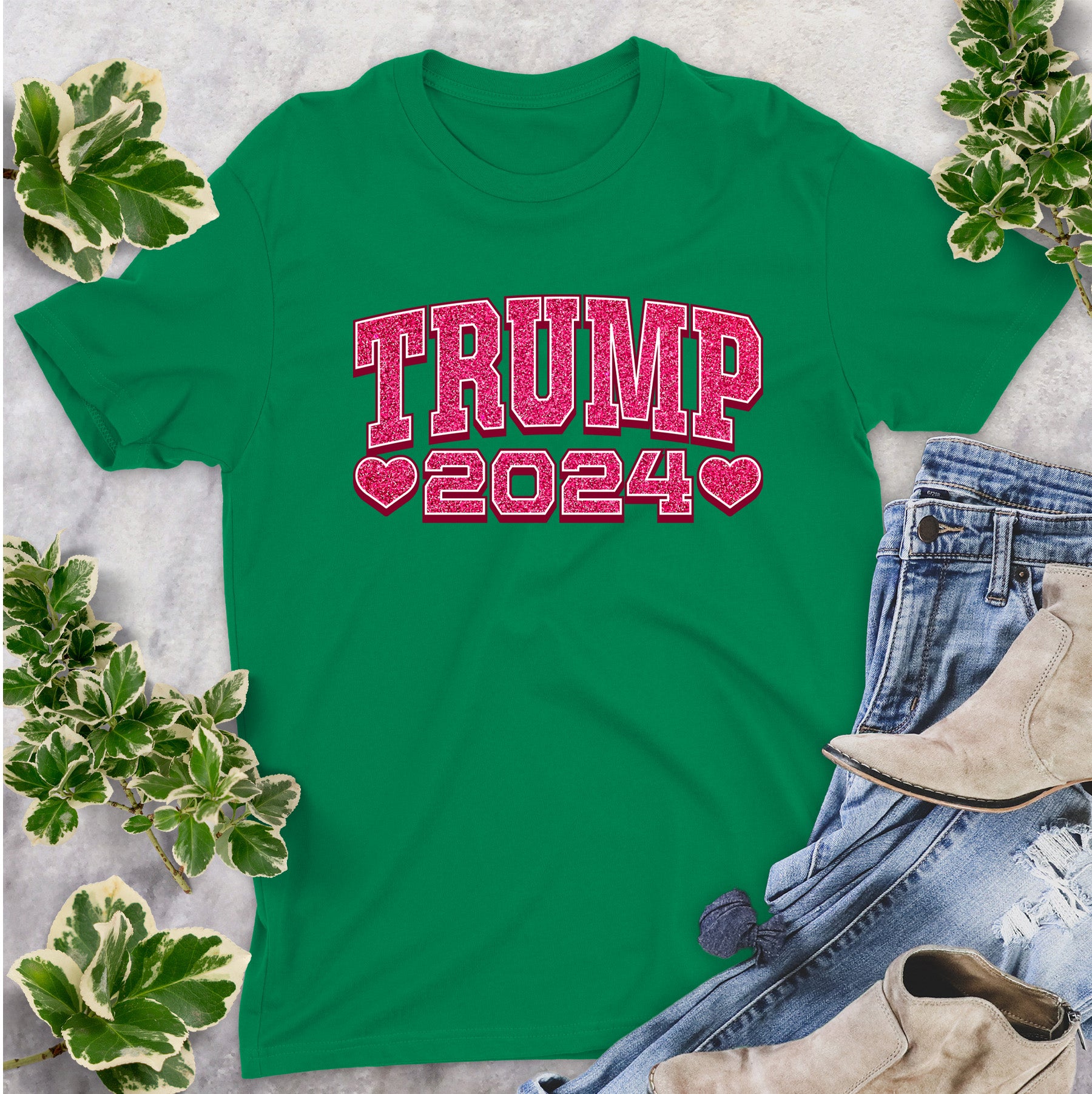 trump-2024-pink-glitter-on-green-womens-tee-i-love-my-freedom